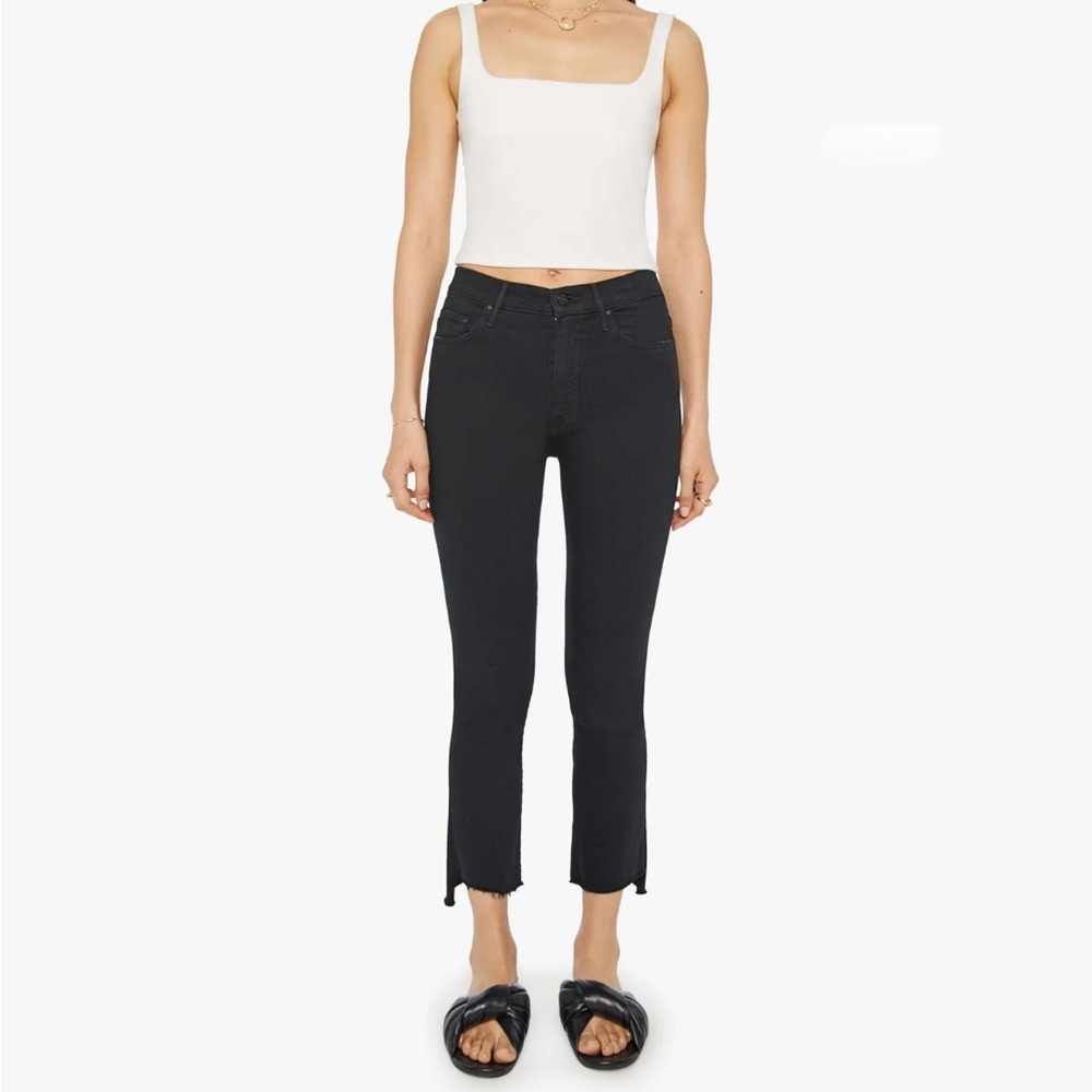 MOTHER The Insider Crop Step Fray black jeans. High-waisted bootcut. Raw…